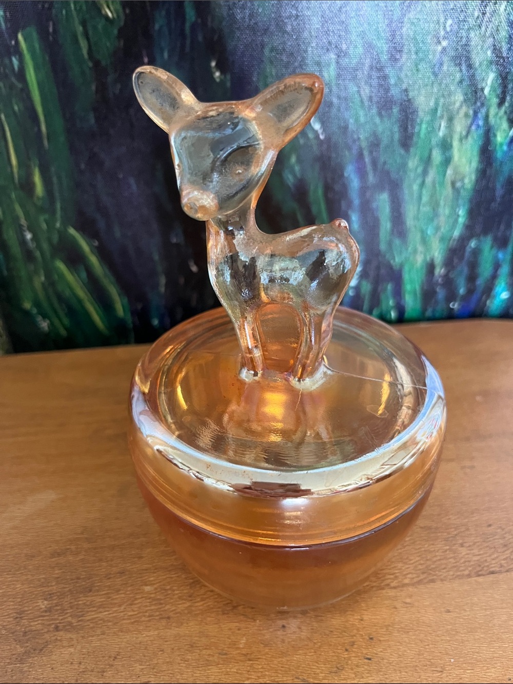Vintage Amber Glass Deer Trinket Box
